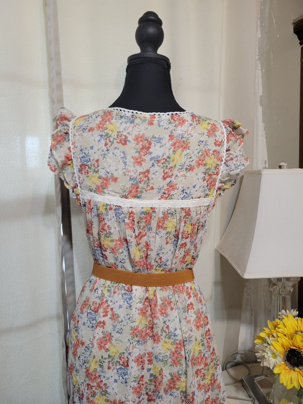 Bohemian Floral Maxi Dress with Tassel Tie - Cream Floral - Picture 4 of 6
